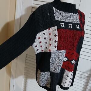 VTG Liz Claiborne Large Mock Neck Cotton Blend Red/Black/White Block Sweater